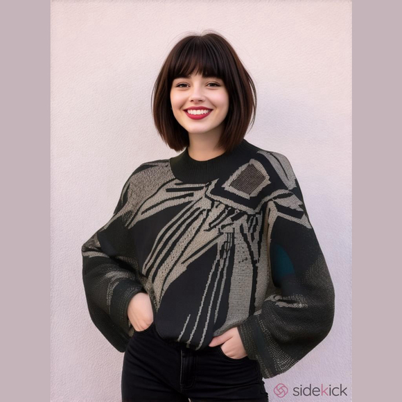 Vintage 80s Silver and Black Turtleneck Sweater - Picture 1 of 7